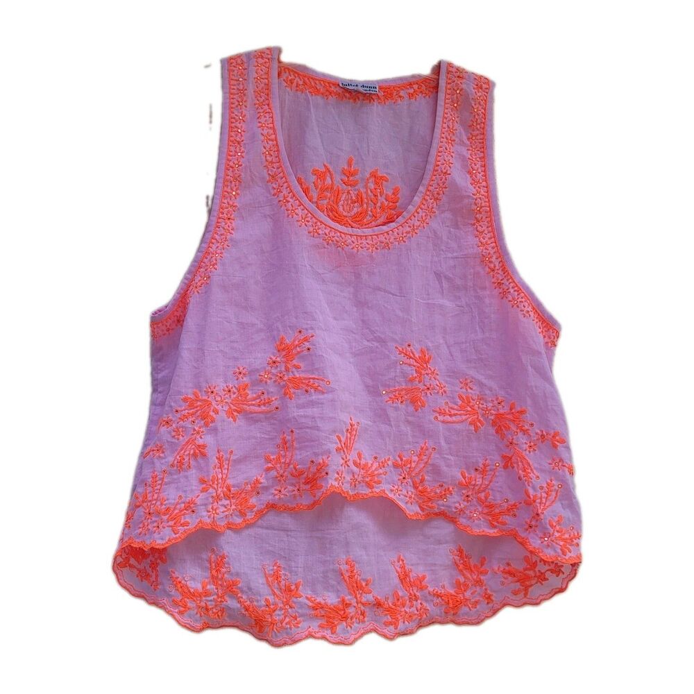 Juliet Dunn embroidered sleeveless top pnk/orange sz 2 beachy coastal resort